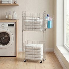 르엘 304 올스텐 대용량 이동식 세탁 빨래바구니 2단 148L, 실버