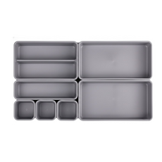 E.dot 分格多用途抽屜置物收納盒八件組 小正方x3 小長方x3 大長方x2, 1組, 灰色