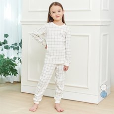 LollyTree 兒童用30支棉羅紋格紋九分家居服上下套裝