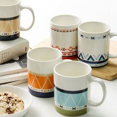 BELUZ casa 印地安馬克杯5件組, 橘色 + 米色 + 天空藍 + 紅色 + 藍色, 1套