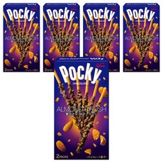 glico 格力高 Pocky 百奇 杏仁粒粒巧克力棒, 酥脆餅乾搭配杏仁堅果顆粒，濃郁巧克力口味, 42.3g, 5盒