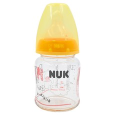 NUK 迪士尼 寬口玻璃奶瓶 120mL 矽膠奶嘴, 顏色隨機, 1個