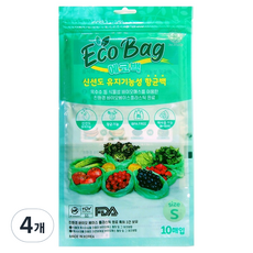 그린 에코엔백 신선도유지 기능성 항균 채소과일 보관 위생백 S 15cm x 37cm, 소(S), 4개, 10개입