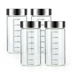 코멧 홈 내열유리 눈금 유리병 뚜껑 포함, 4개, 300ml