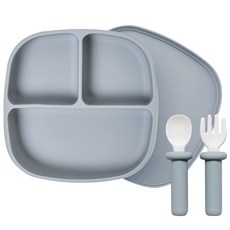 LALABY 孩童食品餐具2入組, 便當蓋+餐盤+餐具, 04灰色