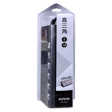 Kinyo 6開6插三角延長線 3孔 CGTM366-6, 1.8m, 黑銀色, 1條