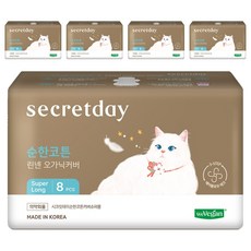 secretday 溫和棉質蝶翼型衛生棉, 8片, 5包, 超長夜用型(43cm)