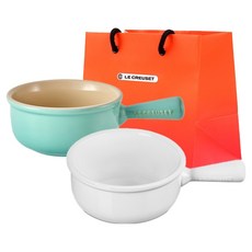 LE CREUSET 洋蔥湯碗2件組 + S號購物袋, 1套, 薄荷綠 + 白色
