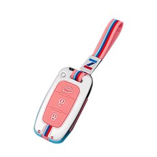 CRONICLE 粉彩Z系列 現代 起亞 3鍵 金屬 智慧鑰匙殼 Veloster Accent Santa Fe CM, 粉紅色, 現代 3鍵類型