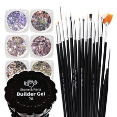 MEIBROWN 美甲工具組 MSET015, 1套, Clear Gel 5g + Glitter Nails 6 種 + 指甲刷 15 種