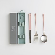 MASI FIRENZE 便攜式靜音餐具組, 粉色, 湯匙+叉子+筷子+收納盒