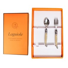 LAGUIOLE 拉吉爾 Jean Neron 蛋糕餐具組, 香檳金, 1套, 湯匙 + 叉子 + 禮物盒
