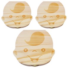 小麥購物 寶寶乳牙盒 G009 3個, 男寶寶 木頭原色