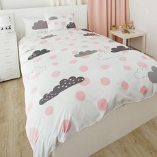 myhouSE 圓點雲朵印花被套組, 粉色 白色