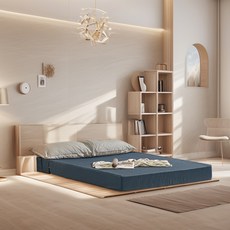 서광퍼니처 맥스 4단 접이식 매트리스 고급형 고탄성 스펀지, 인디고블루, 18cm