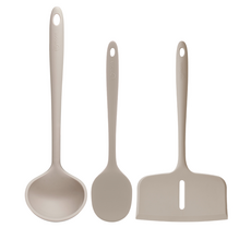 sillymann Harmony鉑金矽膠廚具 3入組, 烹飪勺+寬鏟+長柄勺, 可可灰, 1組