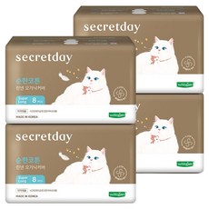 시크릿데이 유기농 순한코튼 린넨오가닉커버 슈퍼롱 생리대 날개형, 오버나이트, 8개입, 4개