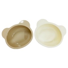 SURUGA 小熊造型兒童微波碗2件組 微波爐適用 寶寶副食品容器, 1組, 象牙白色 + 咖啡色