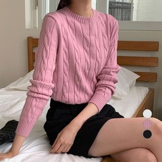 afinar 女款基本版型圓領柔軟觸感麻花針織衫