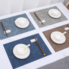 Quincy Home 布藝風格皮革防水餐墊組, 1套, 43 x 30 cm, 淺灰色, 卡其色, 靛藍色, 深灰色