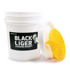Black Liger 洗車桶 + 蓋子 + 隔沙網 26cm, 20L, 白色+黃色, 1個