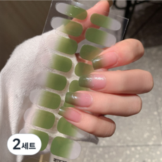 쿠말 젤네일 스티커 네일 스트립 세트, 2세트, 모스그린