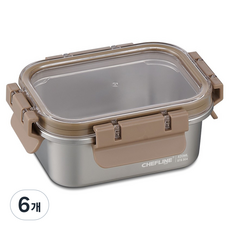 셰프라인 스텐 SUS304 전자레인지사용가능한 스텐블록 밀폐용기 1호 CLIH-S420, 6개, 420ml