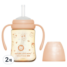 네이쳐러브메레 유아용 애니멀 프렌즈 PPSU 빨대컵, 퓨어핑크, 2개, 210ml
