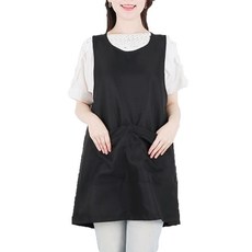 Clean Uniform 基本連身裙式防水咖啡廳素色單邊開衩圍裙, 全黑色, 1個