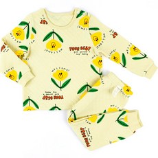 Maykids 女童黃色鬱金香保暖內衣上下套裝