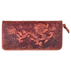 真皮頭層瘋馬牛皮壓紋圖騰男士皮夾 錢包 拉鍊長夾 男夾 LH979 飛龍乘雲