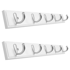 5鉤竹製壁掛衣架, 白色, 2個