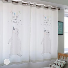 L&Room 小熊印花遮光窗簾 2入, 白色的