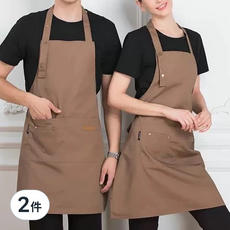 JING PIN WEI QUN 防水工作圍裙, 滌棉帆布材質, 舒適透氣, 擋水擋油, 可調節肩帶, 鈕扣設計, 卡其色, 2件