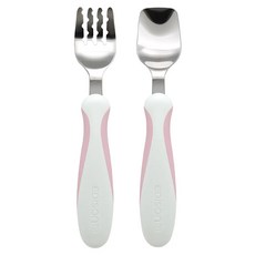 EDISON mama KJC 嬰幼兒Plus學習餐具組 1.5歲後, 叉子 + 湯匙, 淺粉色, 1組