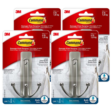 3M Command 無痕 金屬防水雙鉤 大型 BATH36-SN-ES, 銀色, 4個