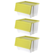 波波下掀收納箱 居家收納整理箱 下掀式設計方便取物 可堆疊節省空間, 綠色, 39L, 3個