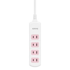 Kinyo 延長用電源線組 4插2孔 CG204-4, 1.2m, 白色 + 粉色, 1個