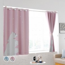 L&Room 北極熊印花遮光窗簾 2入, 粉色的