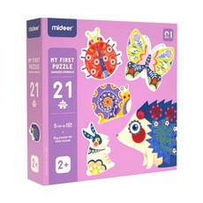 mideer 五合一拼圖 繽紛的動物 800g, 21片, 1盒