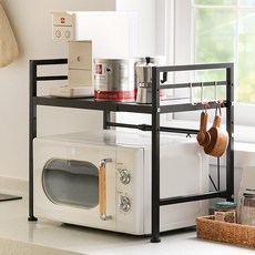 Nature Living 可調節寬度與高度微波爐廚房收納架, 黑色, 1個
