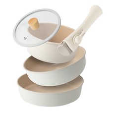 ARiSU 電磁爐適用Signature系列多功能鍋具組, 米色, 圓鍋 18cm+深炒鍋 22cm+平底鍋 24cm+玻璃鍋蓋 18cm+可拆式把手, 1組