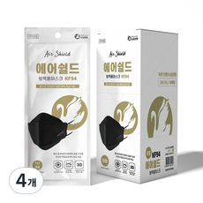 상공양행 에어쉴드 마스크 대형 KF94, 4개, 30개입, 블랙