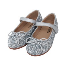 발소리 베이비잼 여아용 리본 포인 글리터 플랫슈즈