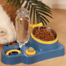 DING DONG PET 寵物貓碗 4合1半自動餵水餵食碗, 藍色, 1個