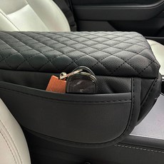 오픈스페이스 테슬라 모델3/Y 프리미엄 팔걸이 퀄팅 커버 사이드포켓, 블랙, 1개