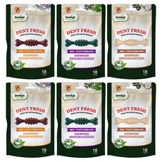 덴탈라이트 강아지 덴탈 프레쉬 360도 칫솔 덴탈껌, 입냄새 제거, 모질개선, 관절보호, 150g, 6개