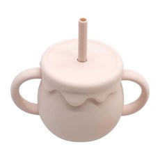 bebehome 矽膠兩用維尼蜂蜜吸管水杯, 250ml, 一杯雙蓋多用途, 1個, 春天淡粉(同色系)