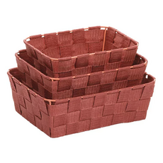 kela Alvaro長方編織收納籃3件 大款24 x 19 x 8.5cm + 中款21.5 x 16.5 x 8.5cm + 小款19 x 14 x 8.5cm 390g, 磚紅色, 1組
