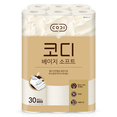 Cody 米色柔軟 3 層天然紙漿卷衛生紙 30m, 30捲, 1袋